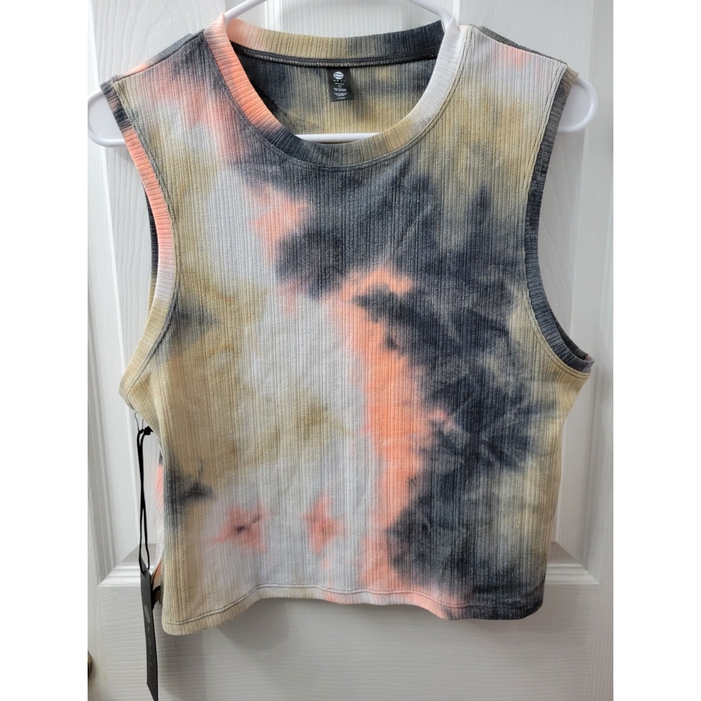 Noli Yoga Activeware Cropped Air Tank Womens Large Orange Navy Tie Dye NWT